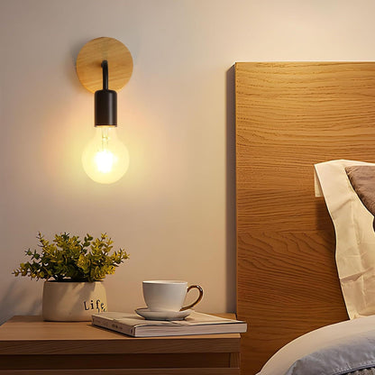 Modern Simplicity Iron Wood Bulb 1-Light Wall Sconce Lamp