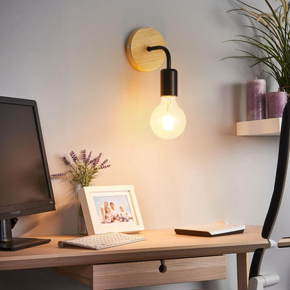 Modern Simplicity Iron Wood Bulb 1-Light Wall Sconce Lamp