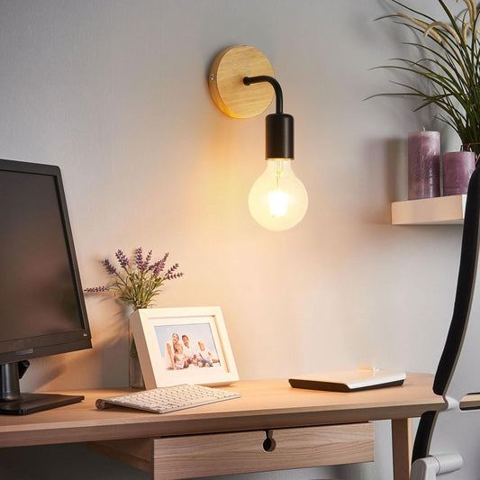 Modern Simplicity Iron Wood Bulb 1-Light Wall Sconce Lamp