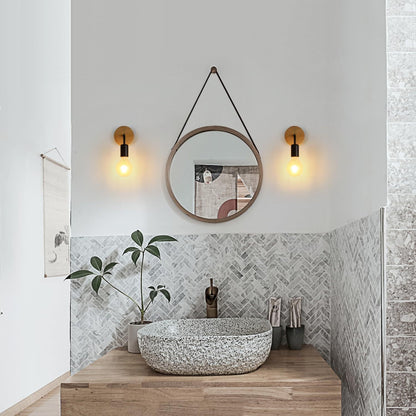 Modern Simplicity Iron Wood Bulb 1-Light Wall Sconce Lamp