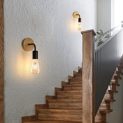 Modern Simplicity Iron Wood Bulb 1-Light Wall Sconce Lamp