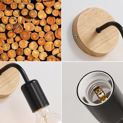 Modern Simplicity Iron Wood Bulb 1-Light Wall Sconce Lamp