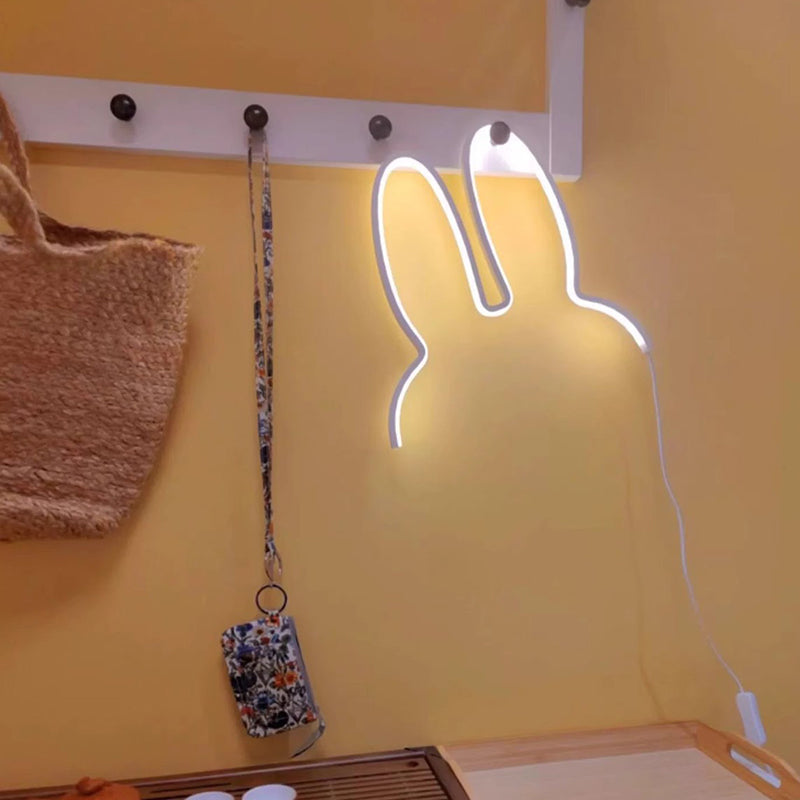 Kids Metal USB Bunny Ear Hanging LED Wall Sconce Lamp
