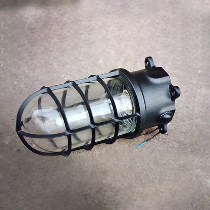 Contemporary Industrial Waterproof Aluminum Alloy Glass Cylinder Cage 1-Light Semi-Flush Mount Ceiling Light For Outdoor Patio
