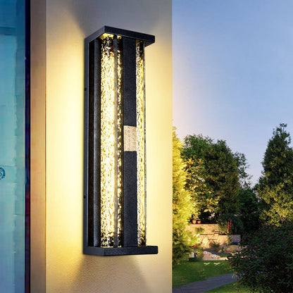 Traditional Luxury Solar Waterproof Stainless Steel Acrylic Copper Rectangular Ripple Motion Sensor LED Wall Sconce Lamp For Outdoor Patio