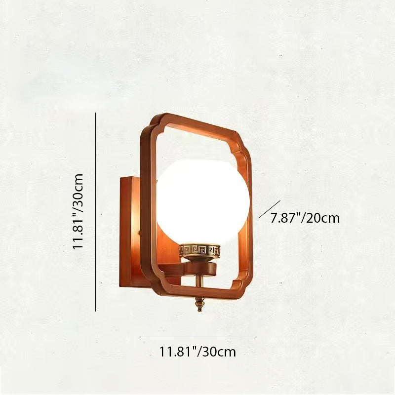 Chinese Flower Square Round Bird 1-Light Wall Sconce Lamp