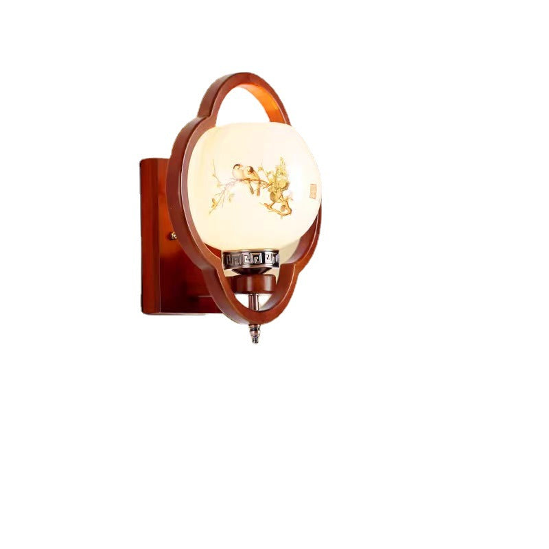 Chinese Flower Square Round Bird 1-Light Wall Sconce Lamp