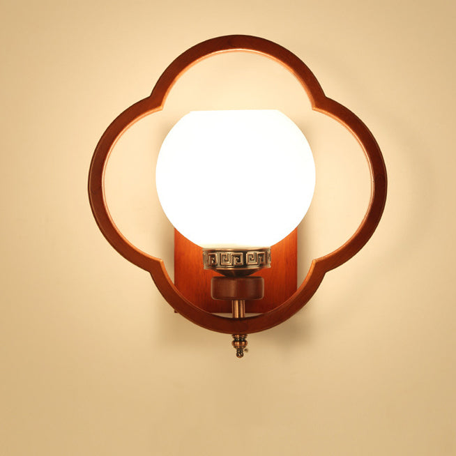 Chinese Flower Square Round Bird 1-Light Wall Sconce Lamp
