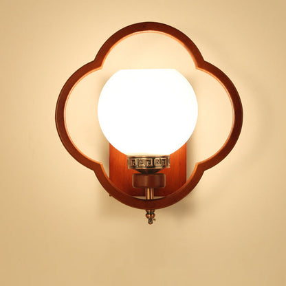 Chinese Flower Square Round Bird 1-Light Wall Sconce Lamp