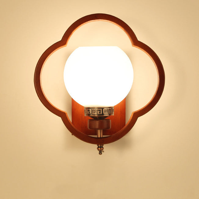 Chinese Flower Square Round Bird 1-Light Wall Sconce Lamp
