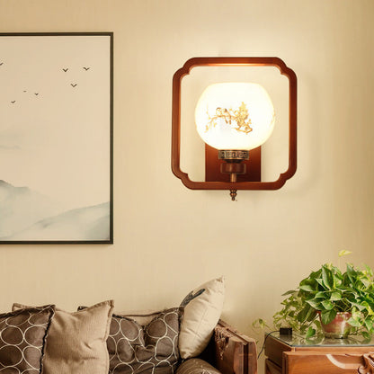 Chinese Flower Square Round Bird 1-Light Wall Sconce Lamp