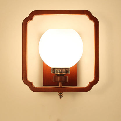 Chinese Flower Square Round Bird 1-Light Wall Sconce Lamp