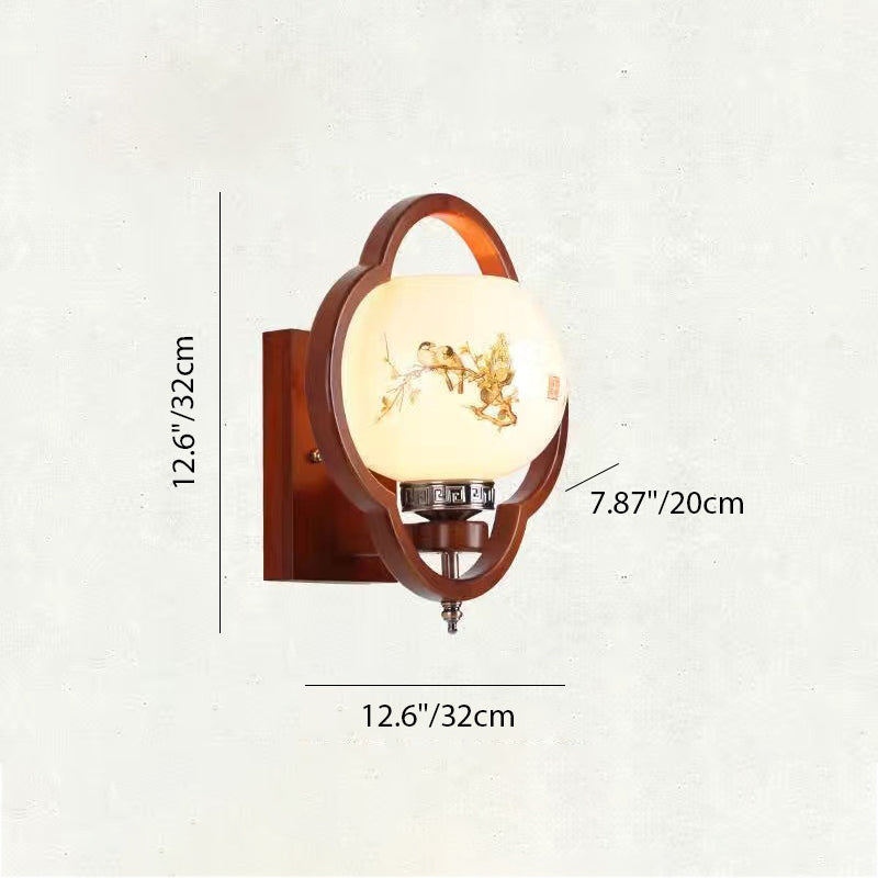Chinese Flower Square Round Bird 1-Light Wall Sconce Lamp