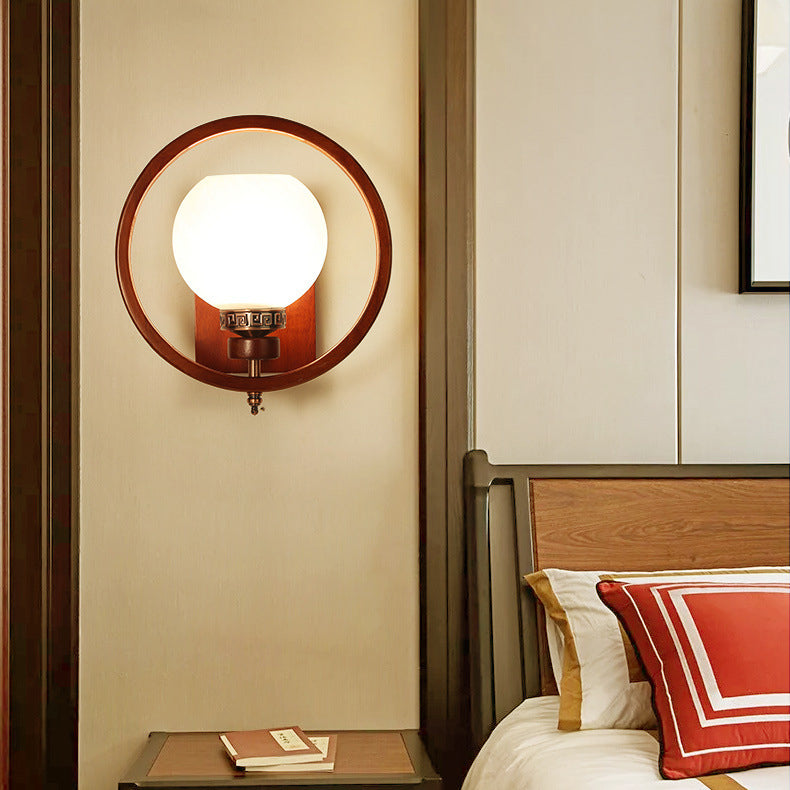 Chinese Flower Square Round Bird 1-Light Wall Sconce Lamp