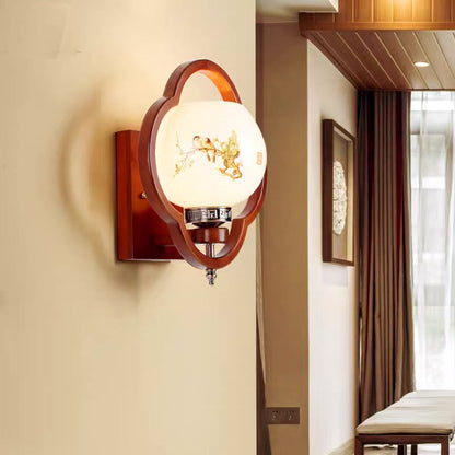 Chinese Flower Square Round Bird 1-Light Wall Sconce Lamp