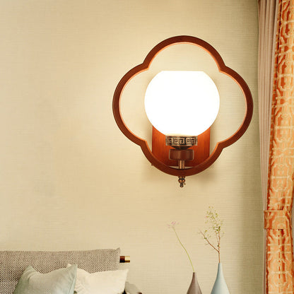 Chinese Flower Square Round Bird 1-Light Wall Sconce Lamp