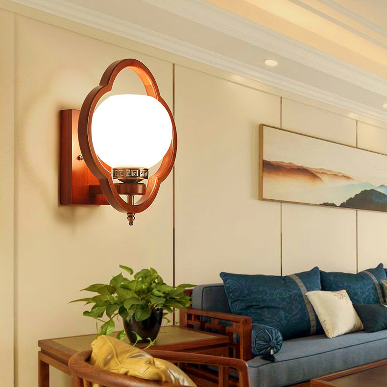 Chinese Flower Square Round Bird 1-Light Wall Sconce Lamp