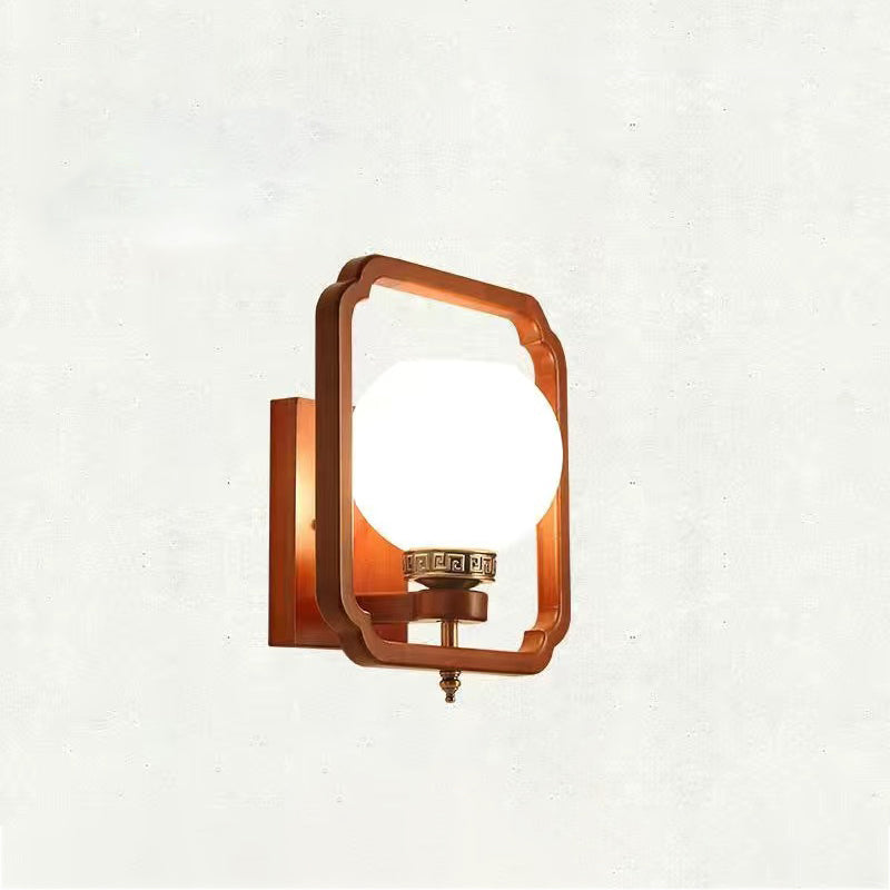 Chinese Flower Square Round Bird 1-Light Wall Sconce Lamp