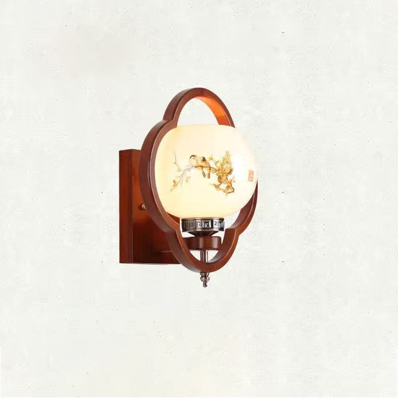 Chinese Flower Square Round Bird 1-Light Wall Sconce Lamp