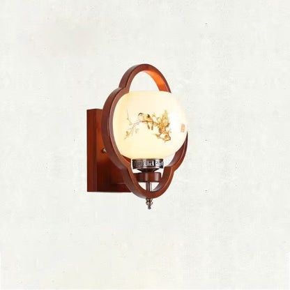 Chinese Flower Square Round Bird 1-Light Wall Sconce Lamp