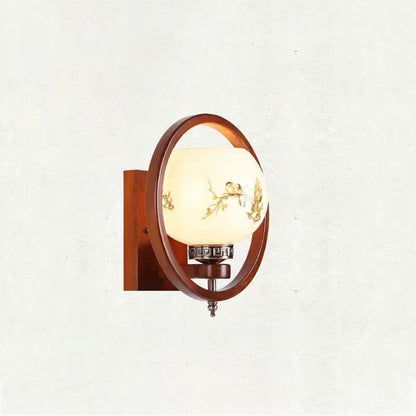 Chinese Flower Square Round Bird 1-Light Wall Sconce Lamp
