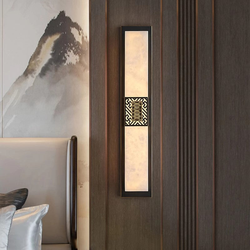 Chinese Rectangular Ripple Pattern LED Wall Sconce Lamp