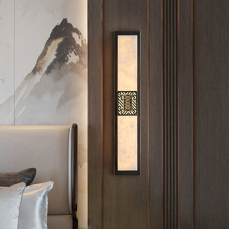 Chinese Rectangular Ripple Pattern LED Wall Sconce Lamp