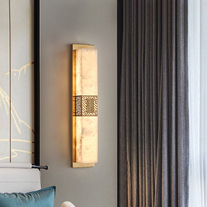 Chinese Rectangular Ripple Pattern LED Wall Sconce Lamp