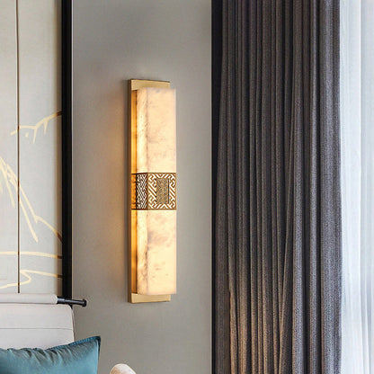 Chinese Rectangular Ripple Pattern LED Wall Sconce Lamp