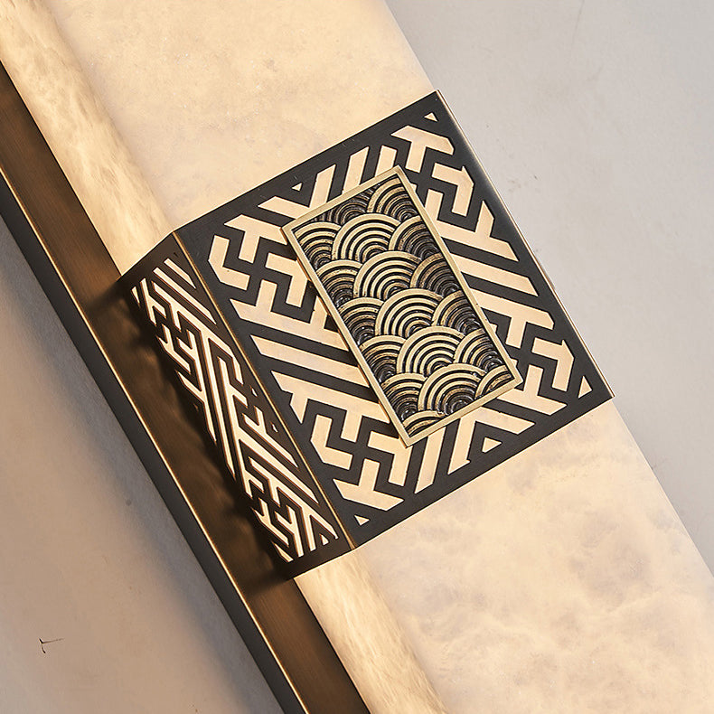 Chinese Rectangular Ripple Pattern LED Wall Sconce Lamp
