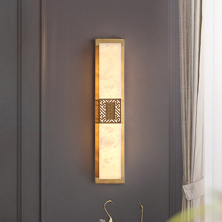 Chinese Rectangular Ripple Pattern LED Wall Sconce Lamp