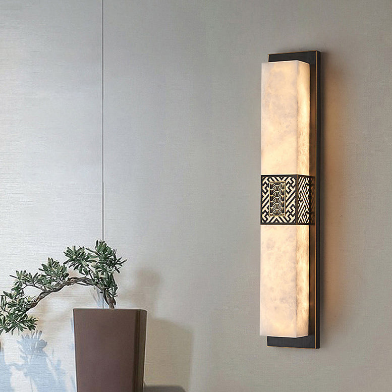 Chinese Rectangular Ripple Pattern LED Wall Sconce Lamp