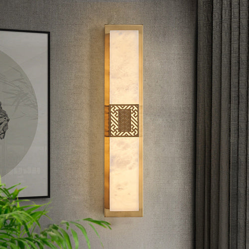 Chinese Rectangular Ripple Pattern LED Wall Sconce Lamp