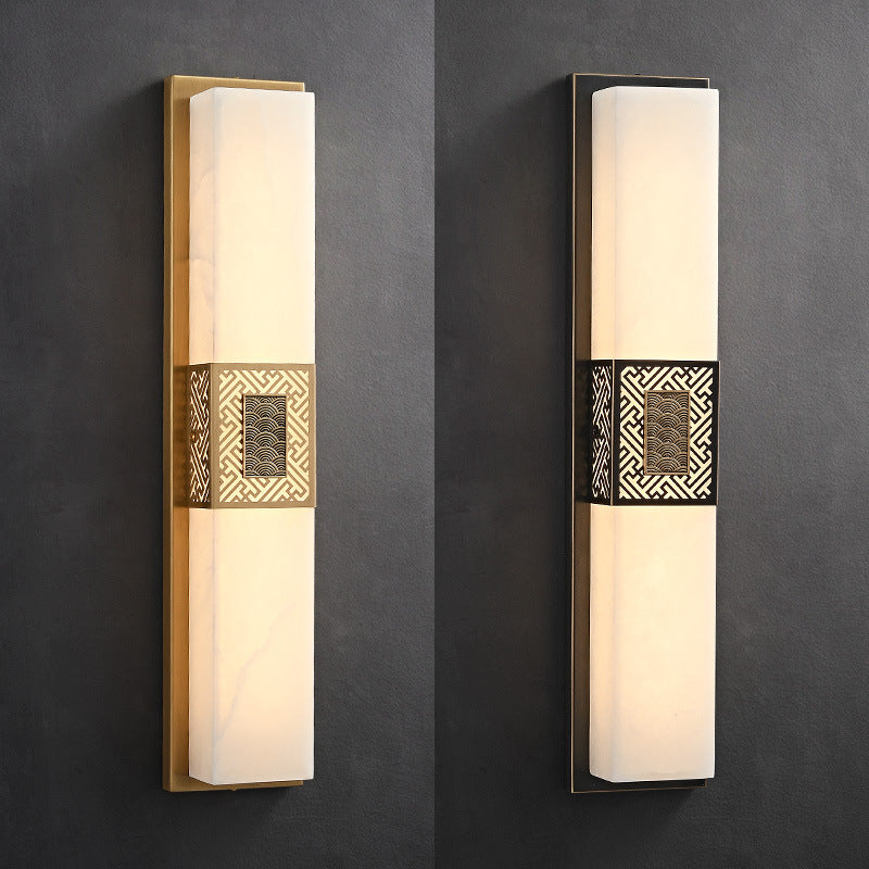 Chinese Rectangular Ripple Pattern LED Wall Sconce Lamp