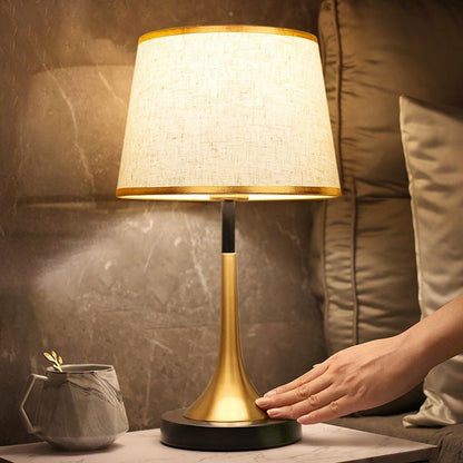 Contemporary Retro Fabric Metal Cylinder Touch Sensor Dimmable 1-Light Table Lamp For Bedside