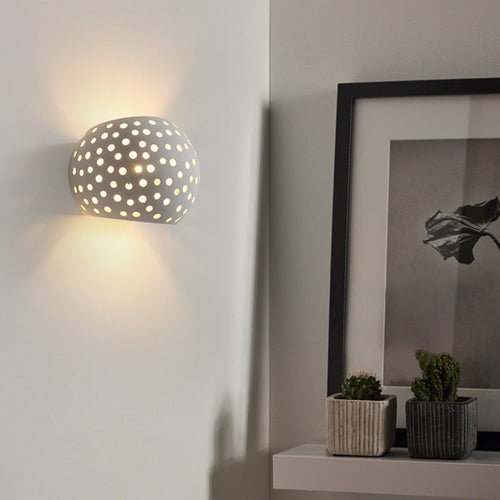 Creative Plaster Sphere Hollowed 1-Light Wall Sconce Lamp