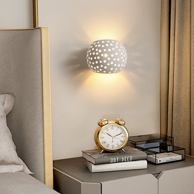 Creative Plaster Sphere Hollowed 1-Light Wall Sconce Lamp