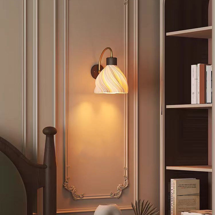 French Petal Skirt Iron Wood PLA 1-Light Wall Sconce Lamp