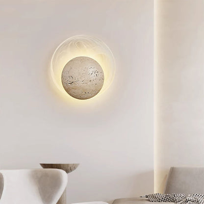 Travertine Round Smoke Textured Zipper LED Wall Sconce Lamp