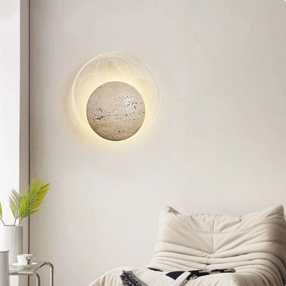 Travertine Round Smoke Textured Zipper LED Wall Sconce Lamp