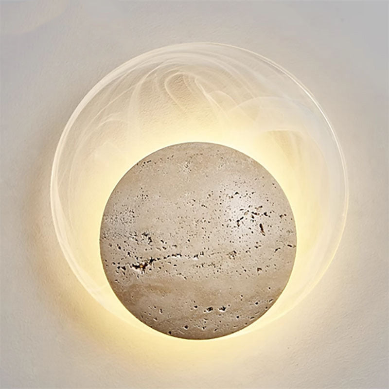 Travertine Round Smoke Textured Zipper LED Wall Sconce Lamp