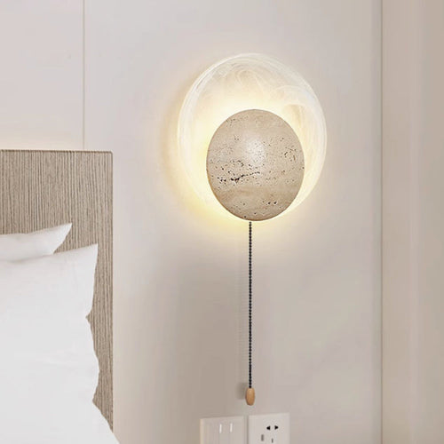 Travertine Round Smoke Textured Zipper LED Wall Sconce Lamp