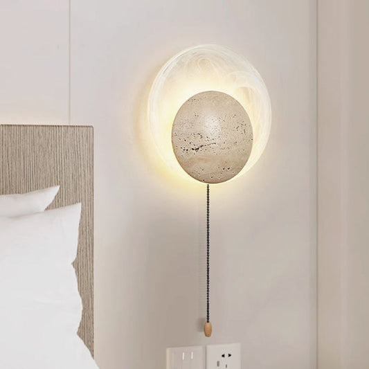 Travertine Round Smoke Textured Zipper LED Wall Sconce Lamp