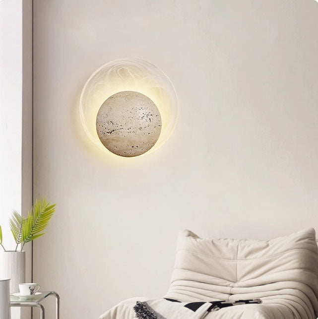 Travertine Round Smoke Textured Zipper LED Wall Sconce Lamp
