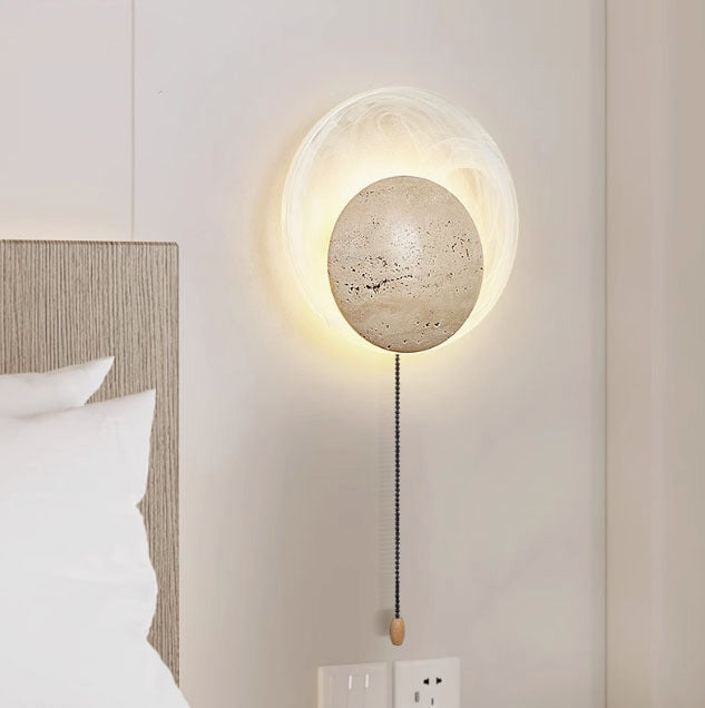 Travertine Round Smoke Textured Zipper LED Wall Sconce Lamp