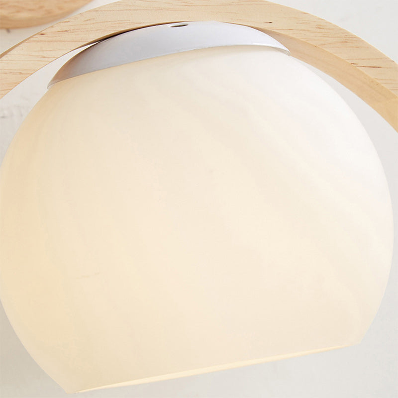 Chinese Wood Glass Round Bird 1-Light Wall Sconce Lamp