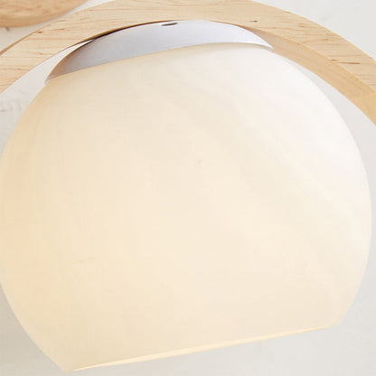 Chinese Wood Glass Round Bird 1-Light Wall Sconce Lamp