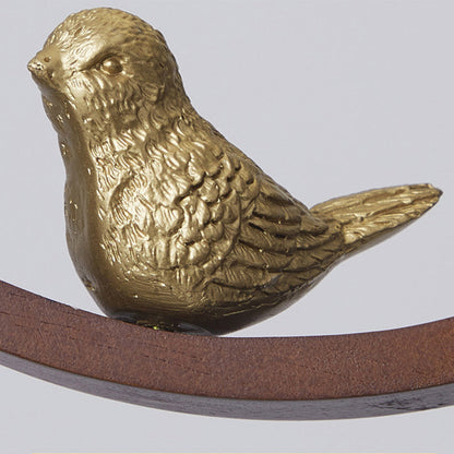 Chinese Wood Glass Round Bird 1-Light Wall Sconce Lamp