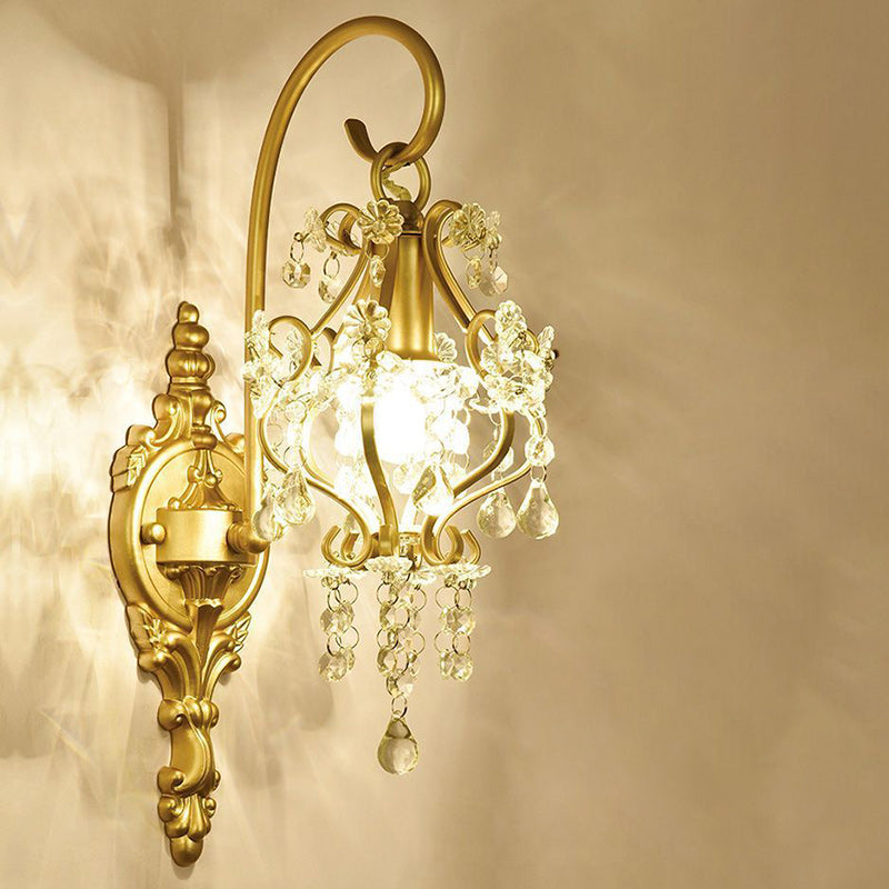 French Crystal Drop Lantern 1-Light Wall Sconce Lamp