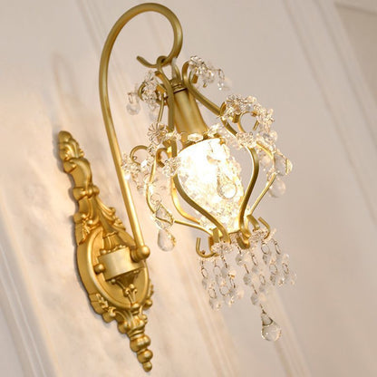 French Crystal Drop Lantern 1-Light Wall Sconce Lamp